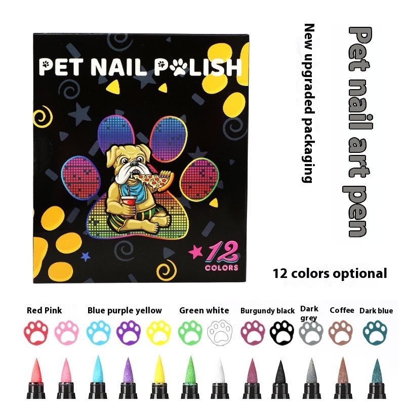 KFX-1766589 12-Color Soft Head Pet Nail Art Brush Set - Quick-Drying, Water-Based DIY Nail Design Tools