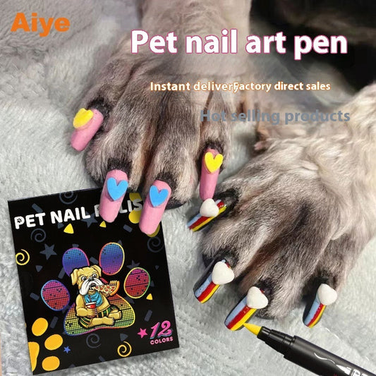 KFX-1766589 12-Color Soft Head Pet Nail Art Brush Set - Quick-Drying, Water-Based DIY Nail Design Tools