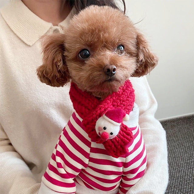 KFX-1767101 Christmas Dog Clothes Set with Red Stripes and Scarf for Stylish Pet Outfits