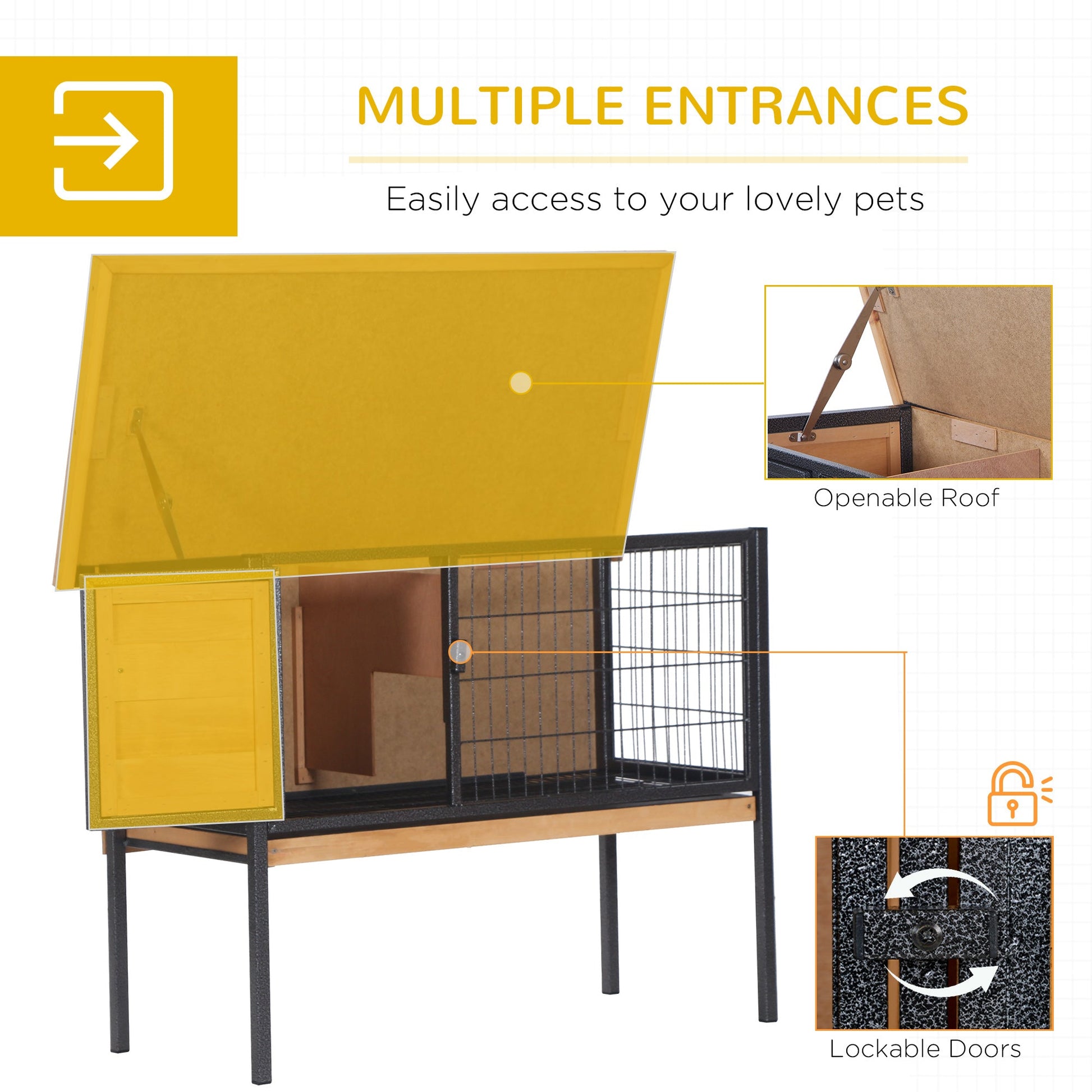 KFX-1768381 Elevated Rabbit Hutch with Metal Frame, No Leak Tray, and Asphalt Roof for Small Animals