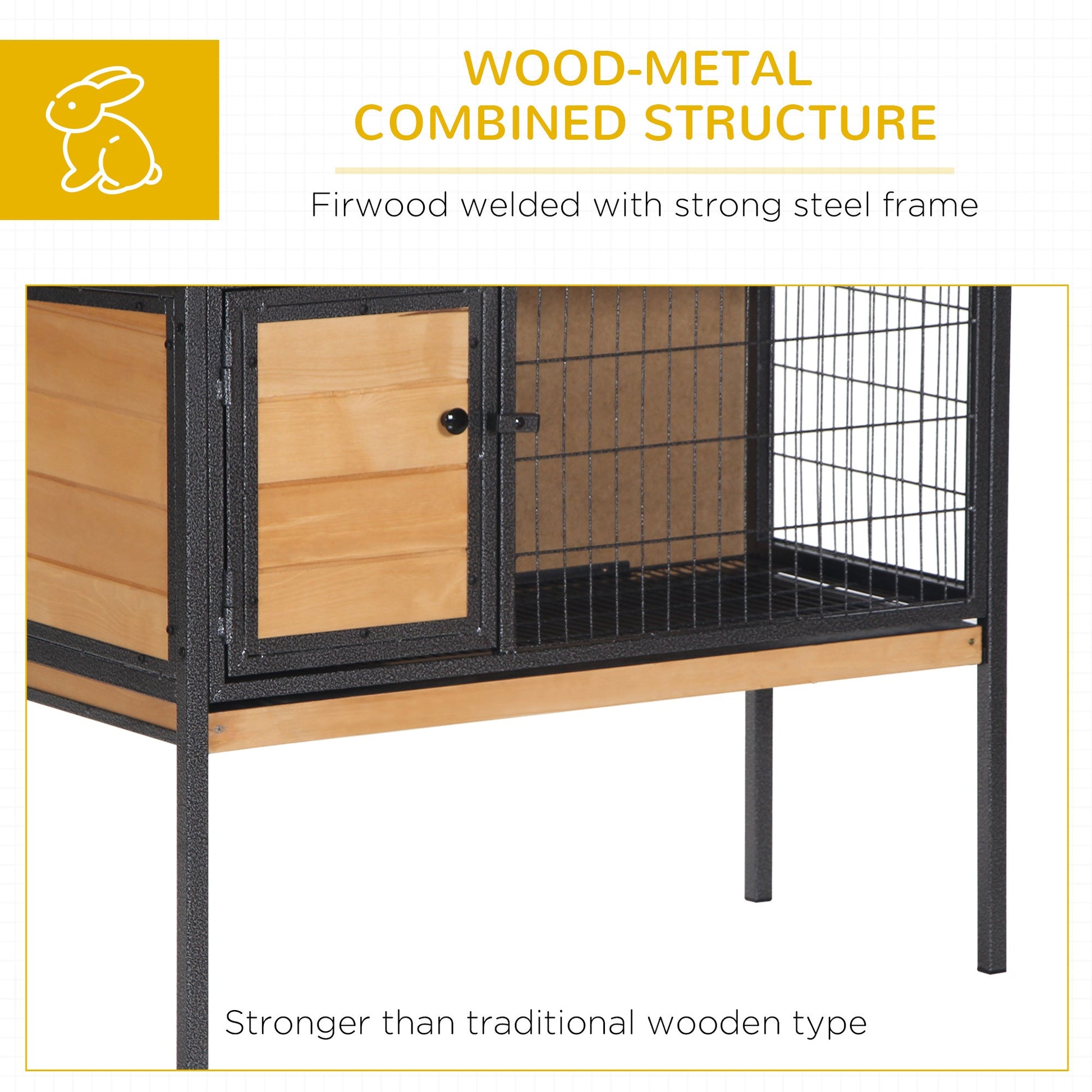 KFX-1768381 Elevated Rabbit Hutch with Metal Frame, No Leak Tray, and Asphalt Roof for Small Animals