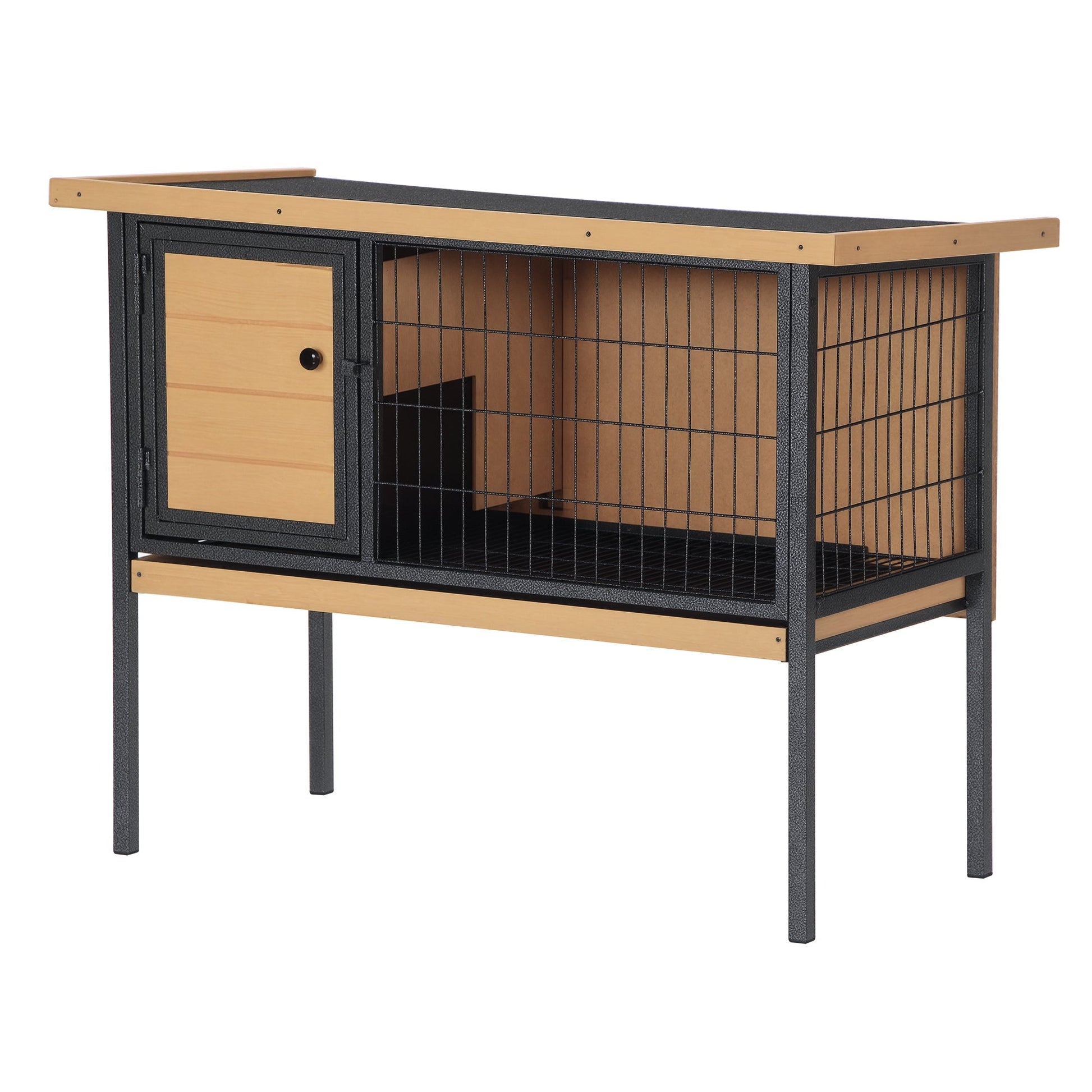 KFX-1768381 Elevated Rabbit Hutch with Metal Frame, No Leak Tray, and Asphalt Roof for Small Animals