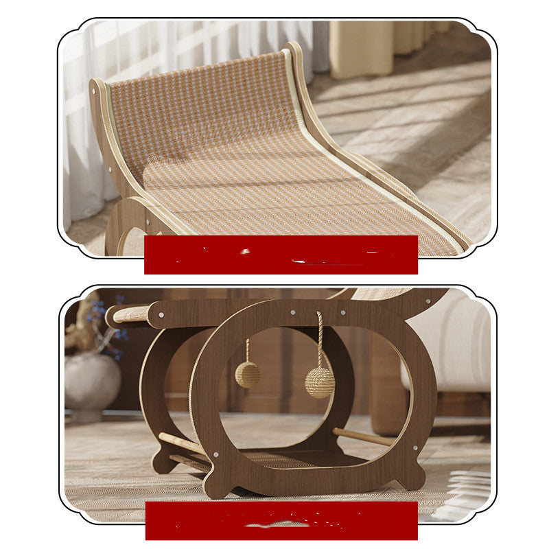 KFX-1768765 Solid Wood Sisal Cat Bed with Scratch Resistance - Multifunctional Recliner in Wood or Walnut Finish