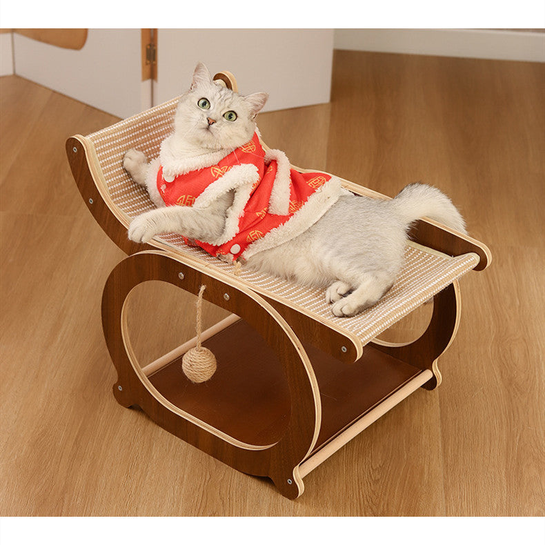 KFX-1768765 Solid Wood Sisal Cat Bed with Scratch Resistance - Multifunctional Recliner in Wood or Walnut Finish
