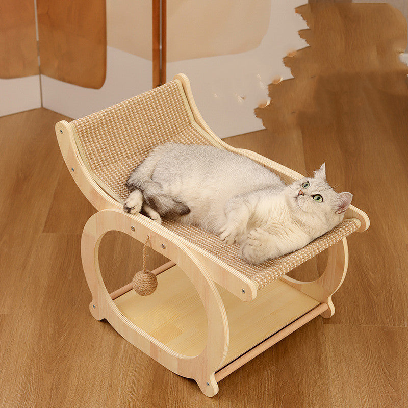KFX-1768765 Solid Wood Sisal Cat Bed with Scratch Resistance - Multifunctional Recliner in Wood or Walnut Finish