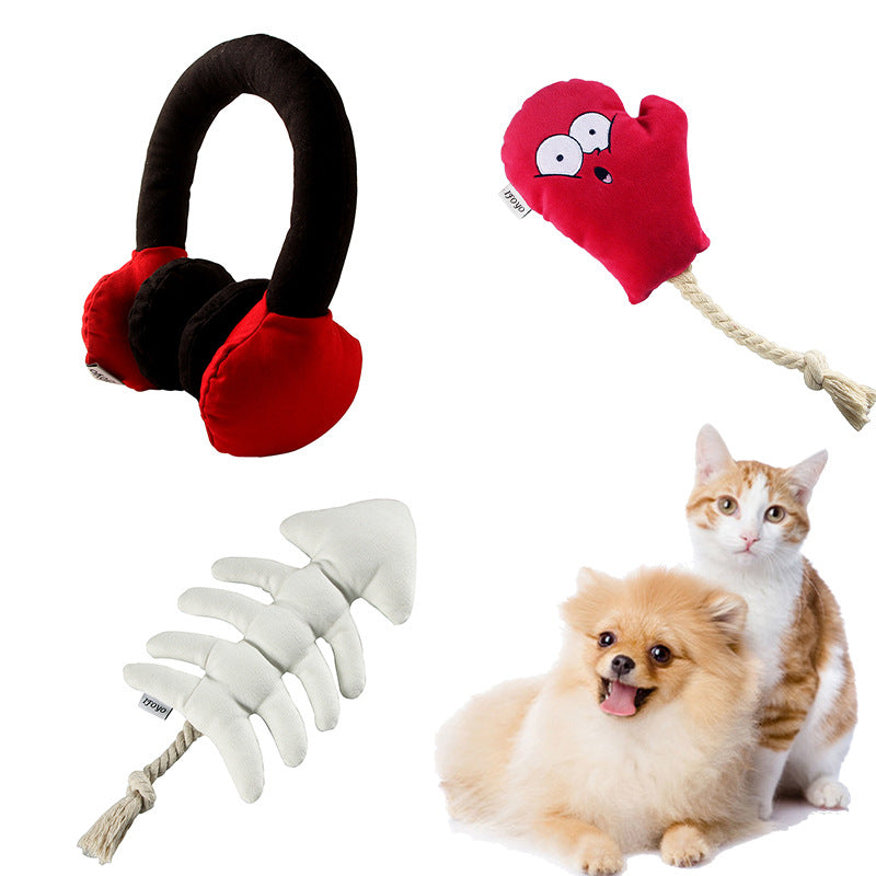 KFX-1769533 Pet Bite-Resistant Plush Toys for Dogs and Cats – Boxing Gloves, Fish Bones, Headphones