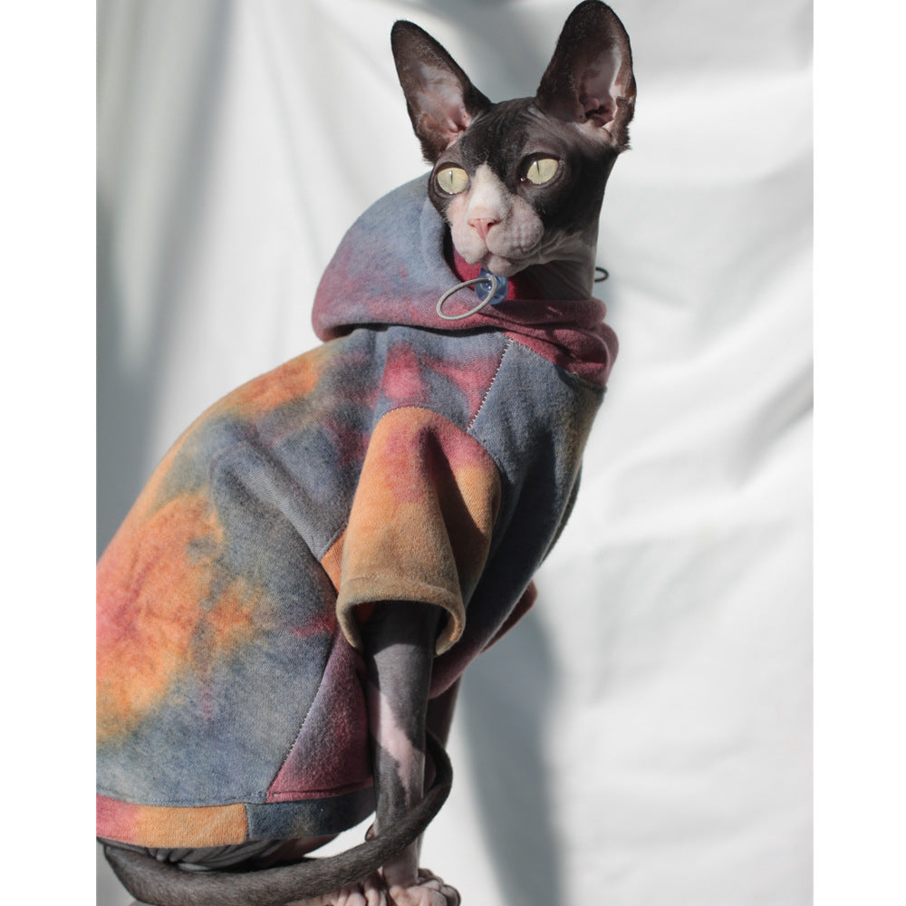 KFX-1769789 Hooded Tie-Dye Sweater for Pets - Cotton Warmth for Cats and Dogs in Autumn/Winter