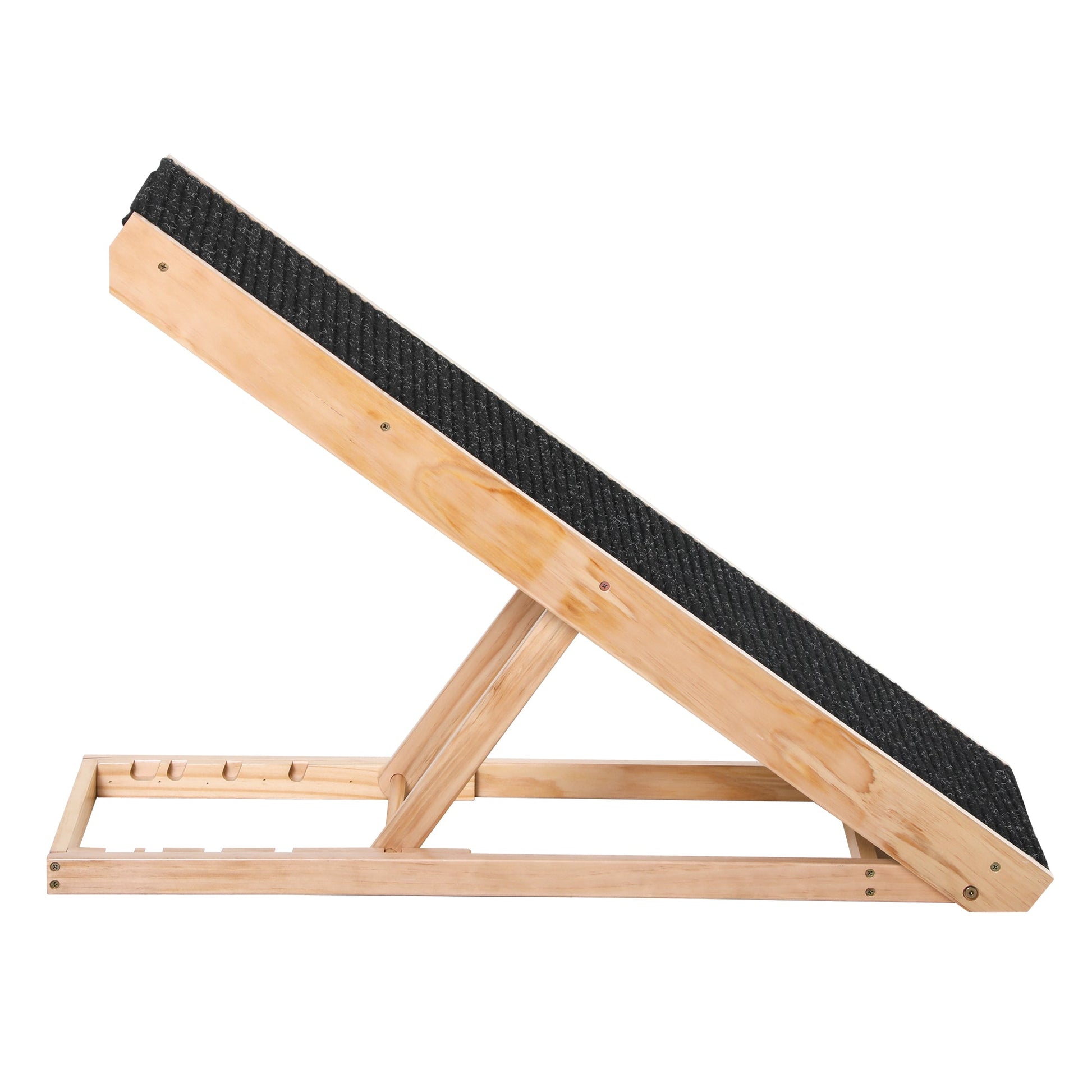 KFX-1770173 Adjustable Elevated Pet Ramp for Small and Senior Dogs - Non-Slip Pine Design, Easy Storage, 4 Height Options