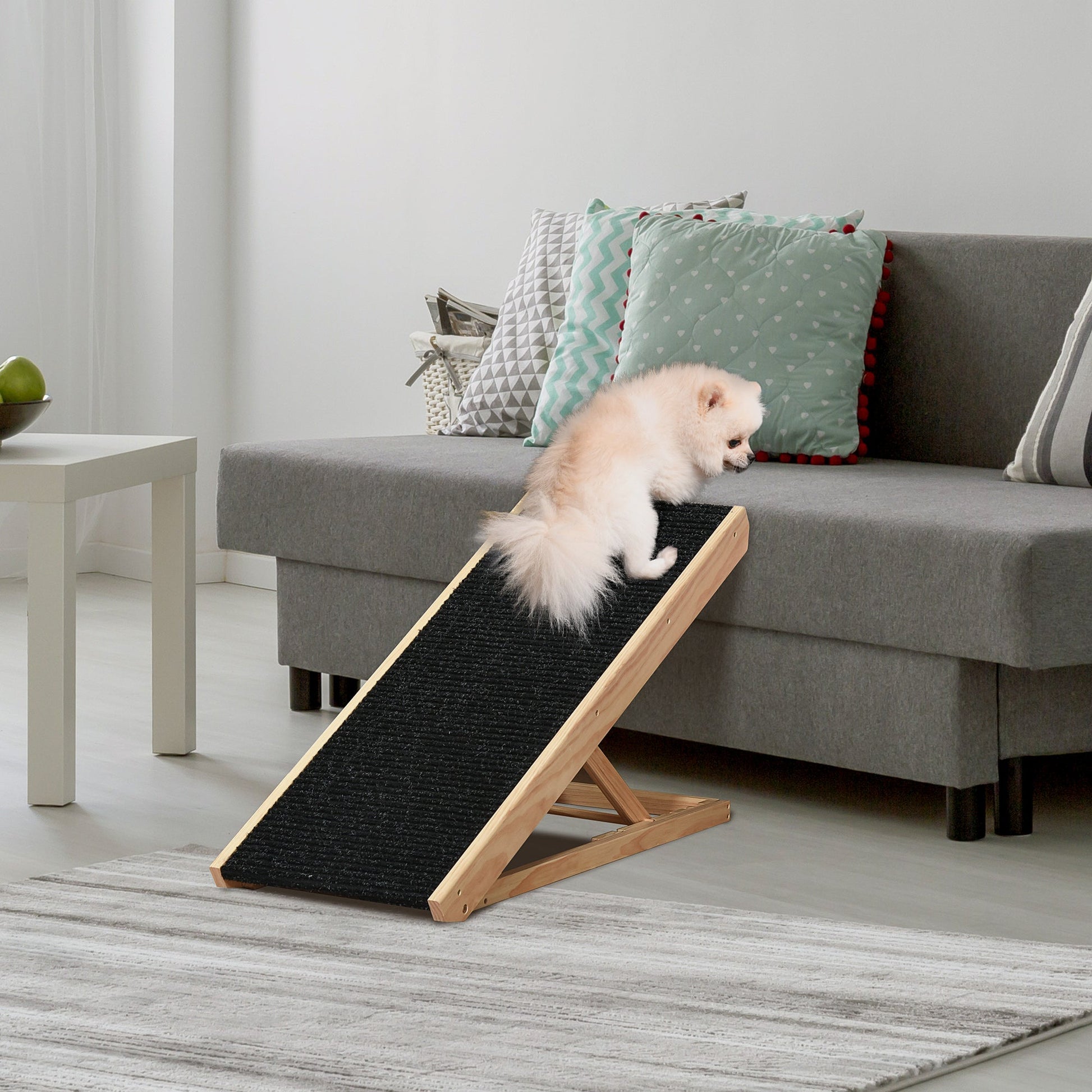 KFX-1770173 Adjustable Elevated Pet Ramp for Small and Senior Dogs - Non-Slip Pine Design, Easy Storage, 4 Height Options
