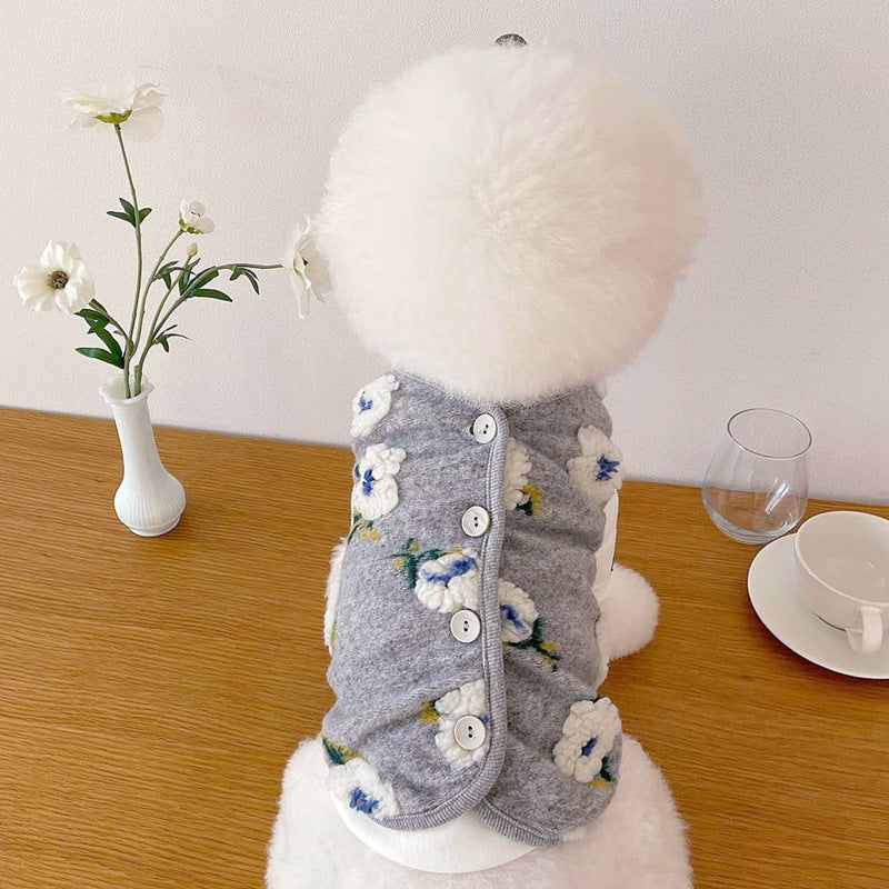 KFX-1771069 Embroidered Cotton Pet Teddy Bear Tank Top for Small to Medium Dogs