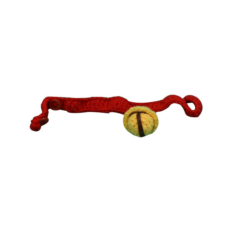 KFX-1772477 Cute Cartoon Wool Cat Collar in Red and Yellow, Adjustable 15cm-30cm for All Seasons