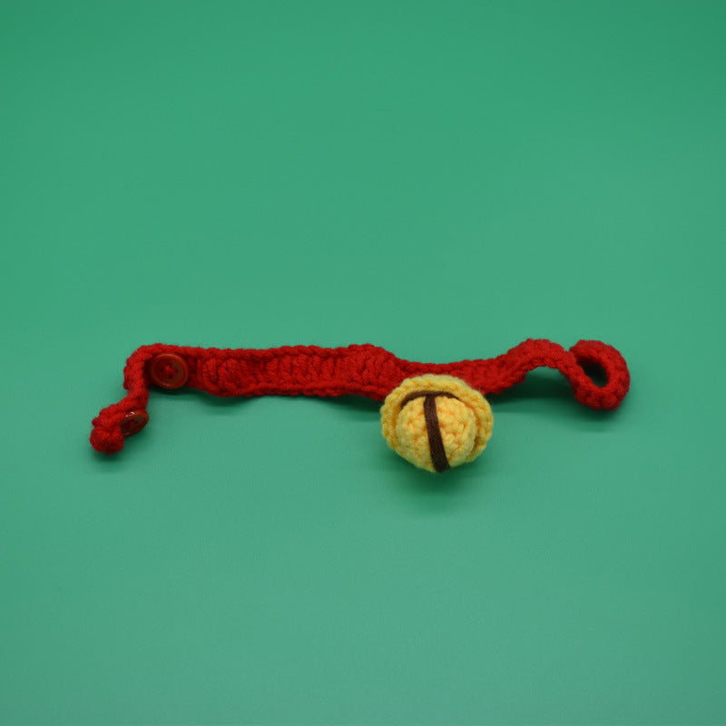KFX-1772477 Cute Cartoon Wool Cat Collar in Red and Yellow, Adjustable 15cm-30cm for All Seasons