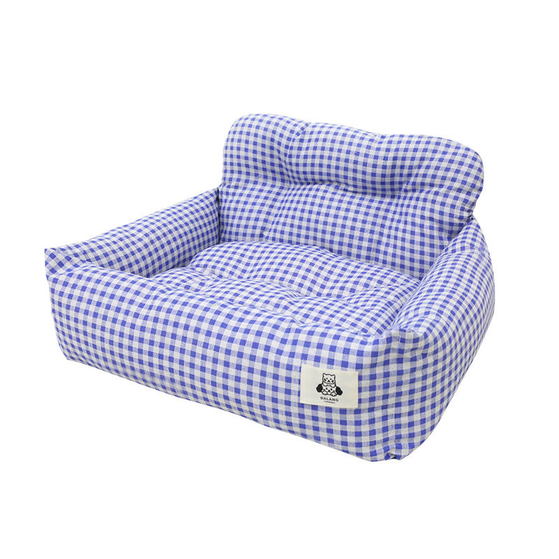 KFX-1774525 Pet Outing Nest for Dogs - Stain-Resistant Car-Mounted Gray & Blue Plaid, Small & Large Sizes Available