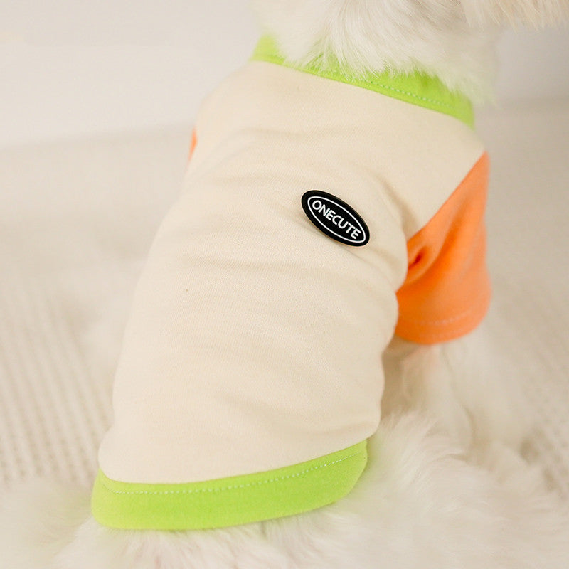 KFX-1775037 Colour Blocked Polyester Dog Shirt - Powder Blue & Green Orange, Fashion Minimalist Style