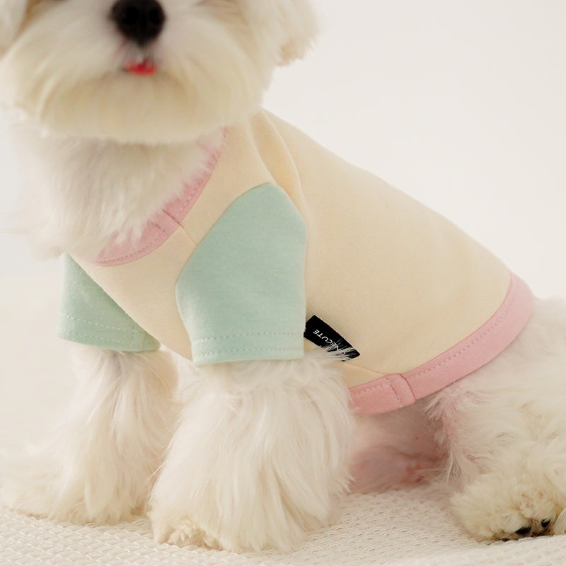 KFX-1775037 Colour Blocked Polyester Dog Shirt - Powder Blue & Green Orange, Fashion Minimalist Style