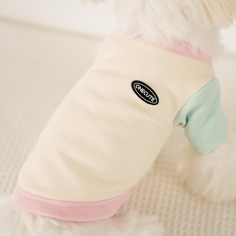 KFX-1775037 Colour Blocked Polyester Dog Shirt - Powder Blue & Green Orange, Fashion Minimalist Style
