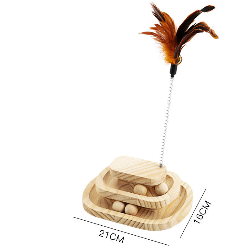 KFX-1775293 Solid Wood Cat Turntable with Variety of Engaging Toys for Adult Cats and Kittens