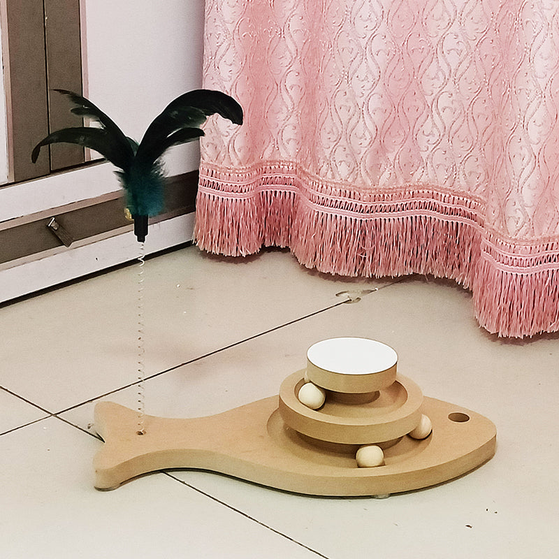 KFX-1775293 Solid Wood Cat Turntable with Variety of Engaging Toys for Adult Cats and Kittens
