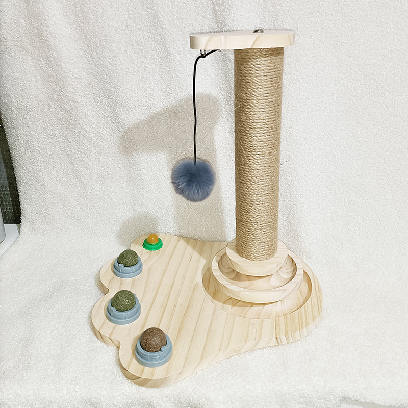 KFX-1775293 Solid Wood Cat Turntable with Variety of Engaging Toys for Adult Cats and Kittens