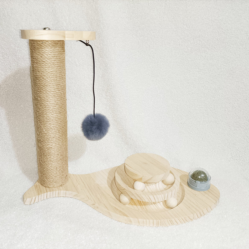 KFX-1775293 Solid Wood Cat Turntable with Variety of Engaging Toys for Adult Cats and Kittens
