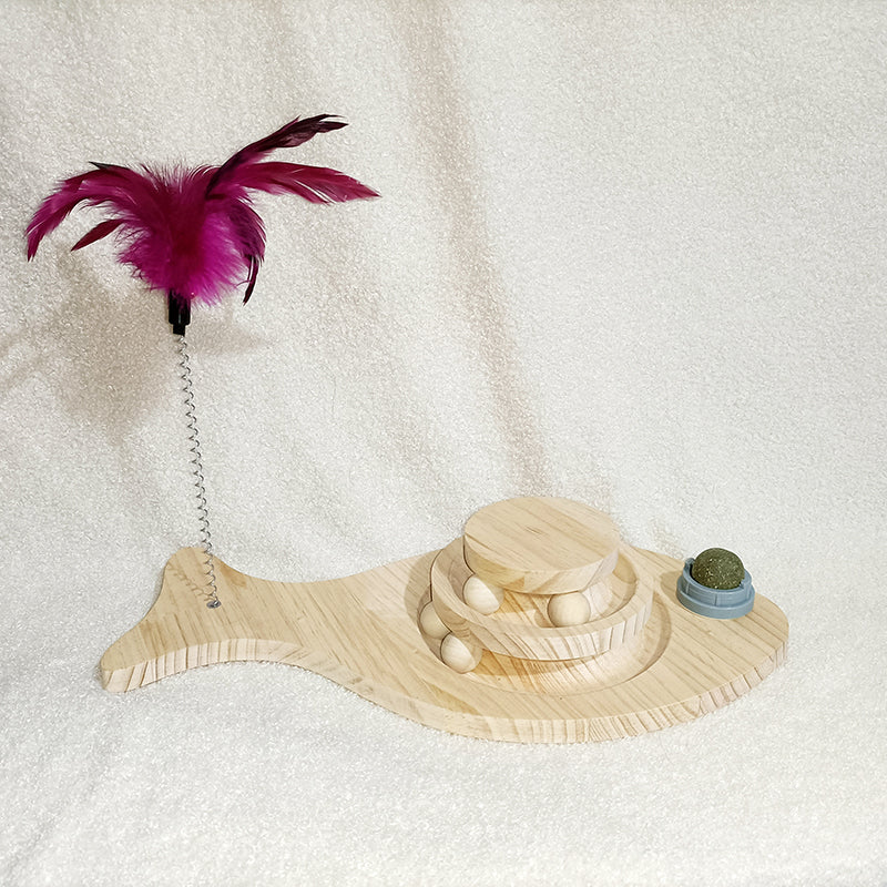 KFX-1775293 Solid Wood Cat Turntable with Variety of Engaging Toys for Adult Cats and Kittens