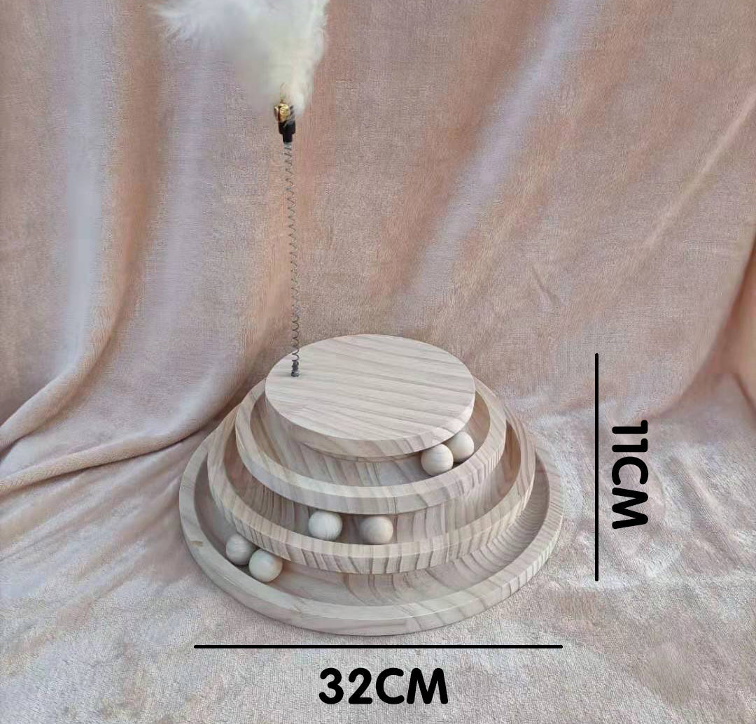 KFX-1775293 Solid Wood Cat Turntable with Variety of Engaging Toys for Adult Cats and Kittens