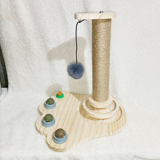 KFX-1775293 Solid Wood Cat Turntable with Variety of Engaging Toys for Adult Cats and Kittens