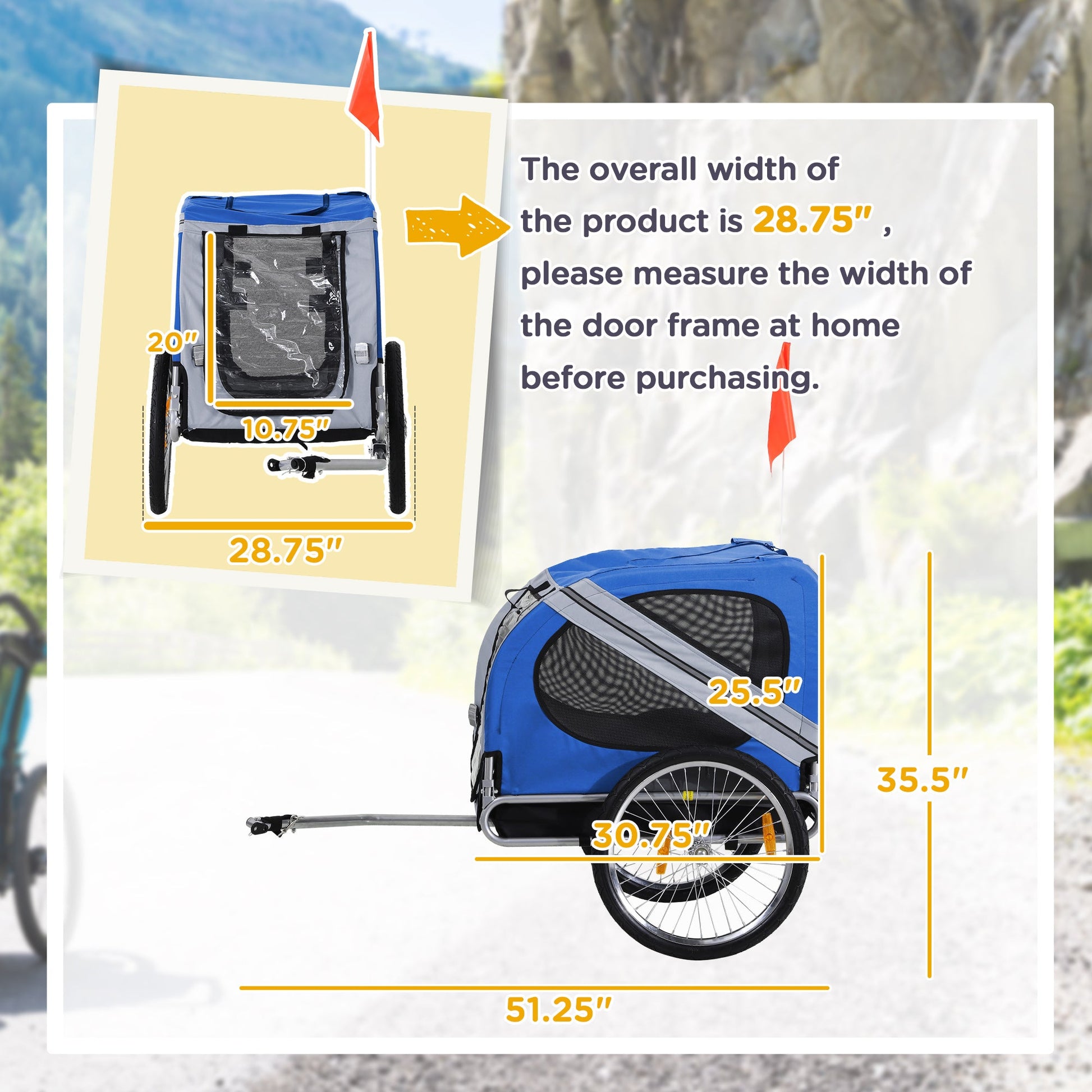 KFX-1775933 Pet Bike Trailer with Easy Folding Frame, 20" Wheels, 3 Entrances, and Mesh Screen for Off-Road Adventures