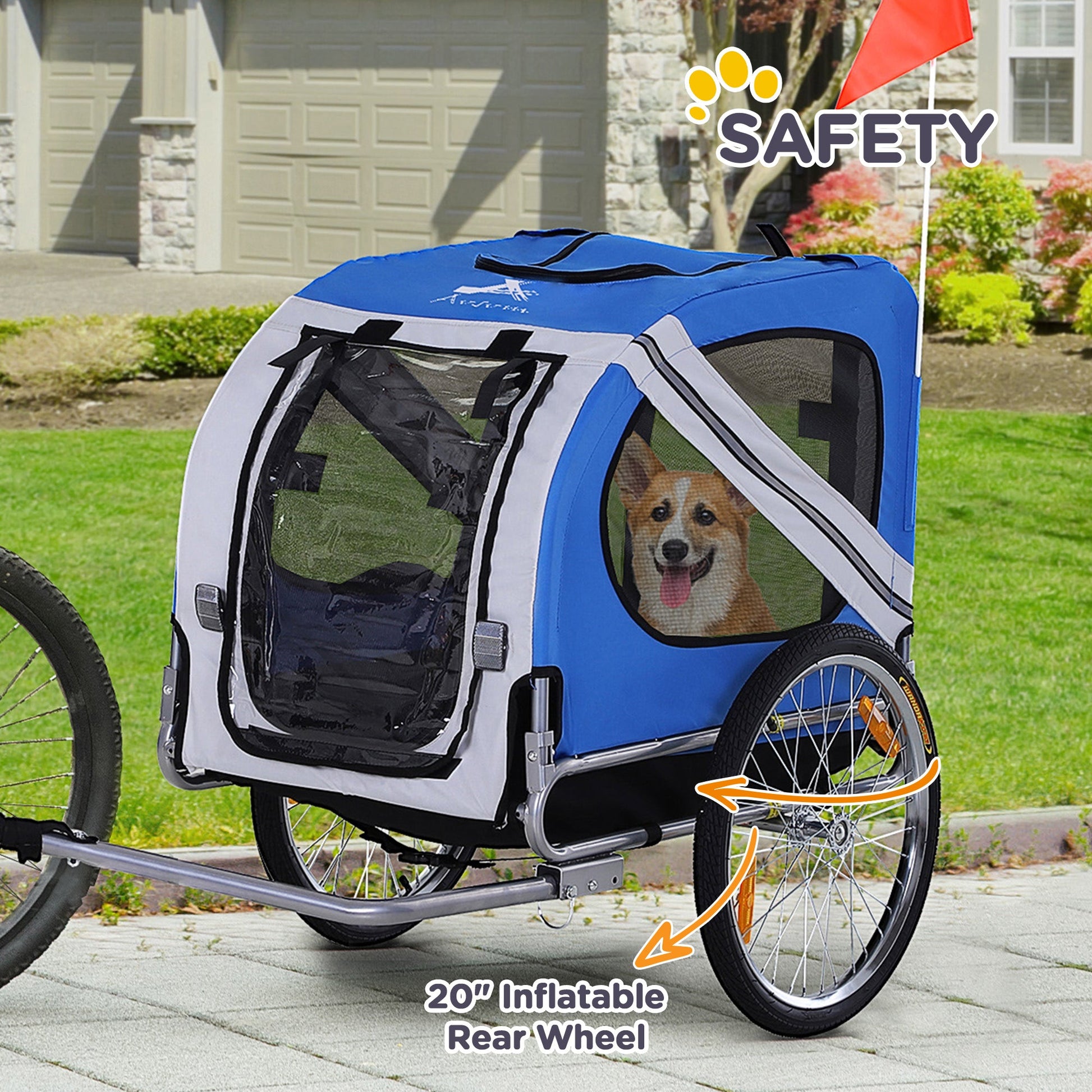 KFX-1775933 Pet Bike Trailer with Easy Folding Frame, 20" Wheels, 3 Entrances, and Mesh Screen for Off-Road Adventures
