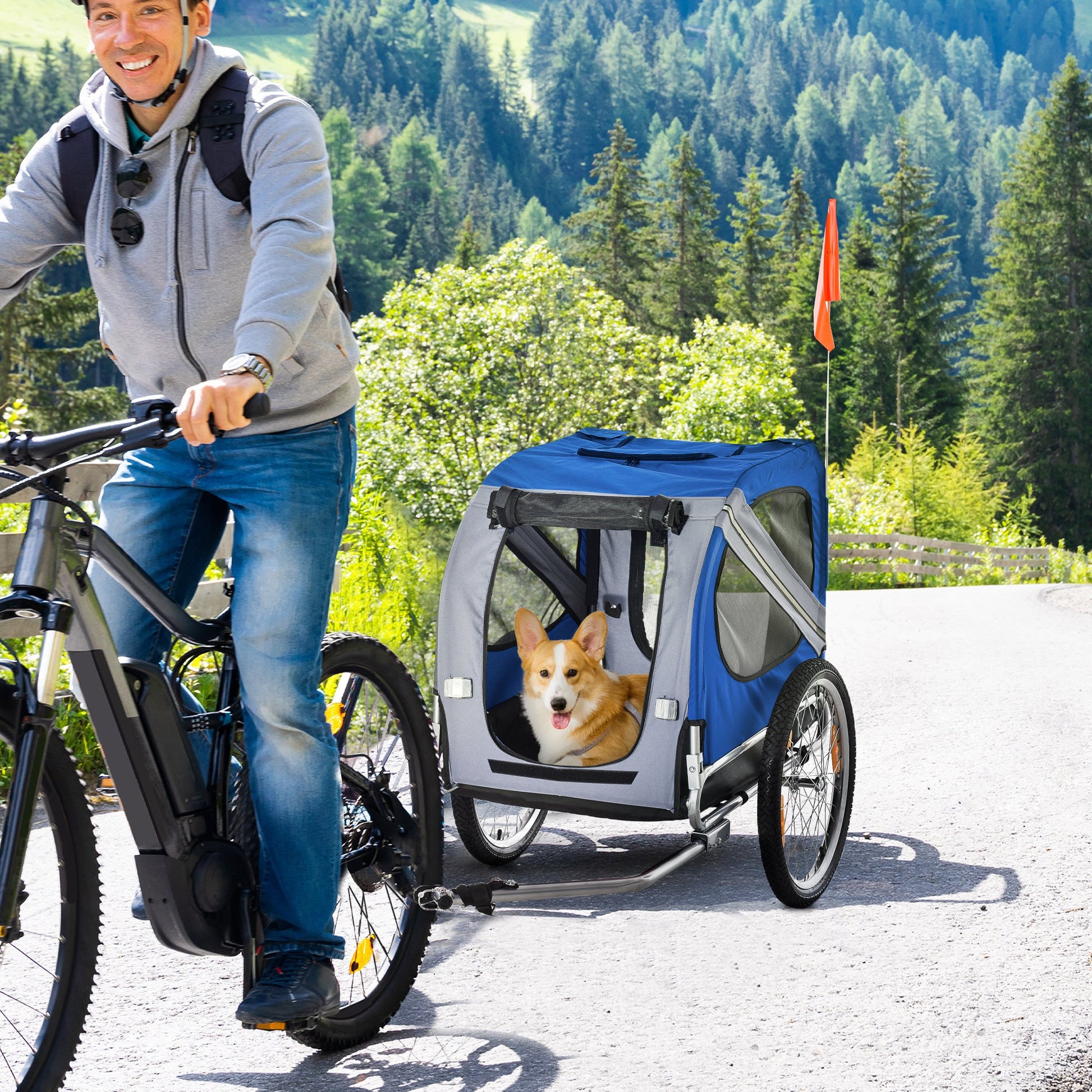 KFX-1775933 Pet Bike Trailer with Easy Folding Frame, 20" Wheels, 3 Entrances, and Mesh Screen for Off-Road Adventures