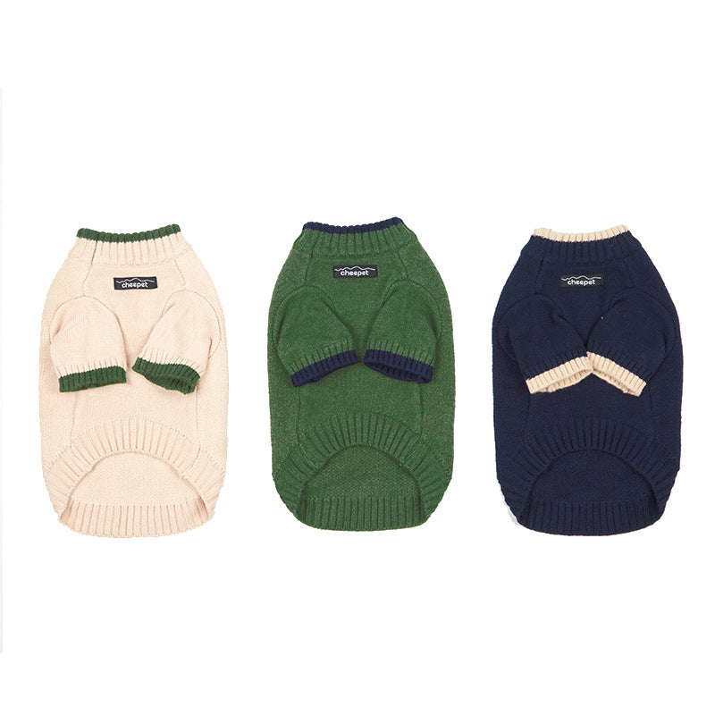 KFX-1778237 Contrast Color Two-Legged Fall Winter Pet Sweater in Flower Green Yellow, Apricot Yellow, Crown Blue - Available in S to XXL