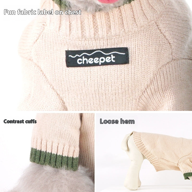 KFX-1778237 Contrast Color Two-Legged Fall Winter Pet Sweater in Flower Green Yellow, Apricot Yellow, Crown Blue - Available in S to XXL