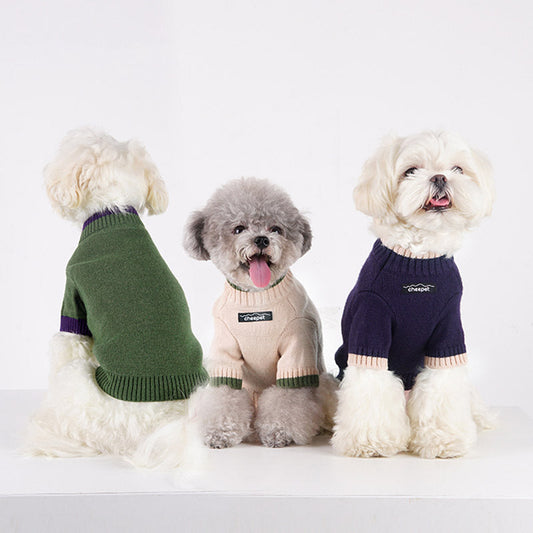KFX-1778237 Contrast Color Two-Legged Fall Winter Pet Sweater in Flower Green Yellow, Apricot Yellow, Crown Blue - Available in S to XXL