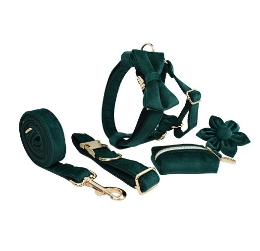 KFX-1779517 Fabric Velvet Dog Collar with Accessories - Adjustable and Stylish