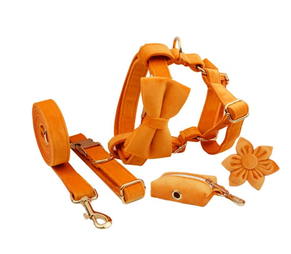 KFX-1779517 Fabric Velvet Dog Collar with Accessories - Adjustable and Stylish