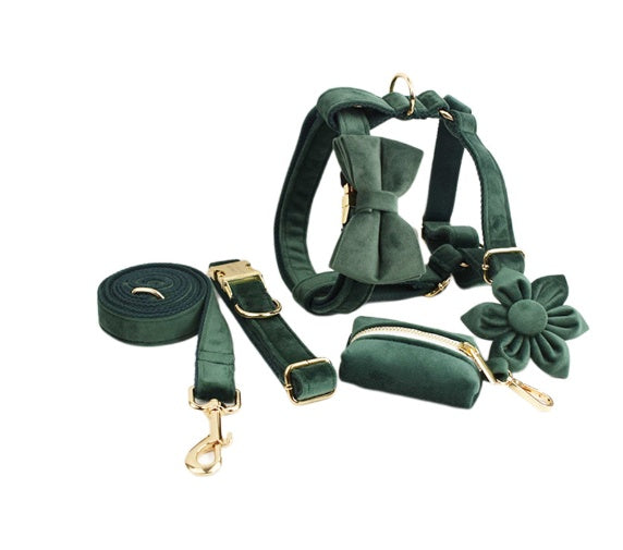 KFX-1779517 Fabric Velvet Dog Collar with Accessories - Adjustable and Stylish