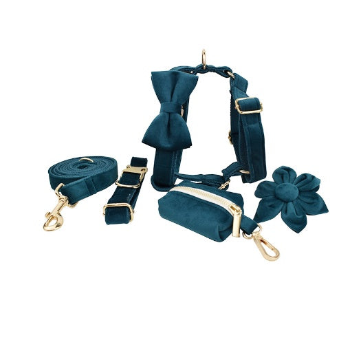 KFX-1779517 Fabric Velvet Dog Collar with Accessories - Adjustable and Stylish