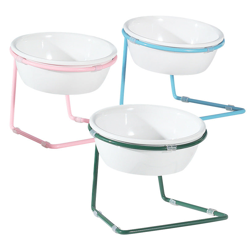 KFX-1780413 Elegant Pet Dining Table with Melamine Bowl and Iron Bracket - Compact Design for Cats and Small Dogs