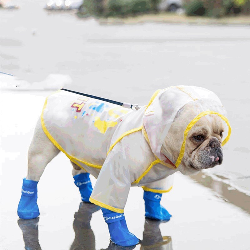 KFX-1780797 Waterproof Casual Raincoat for Puppies in White and Black, Sizes XS to XL