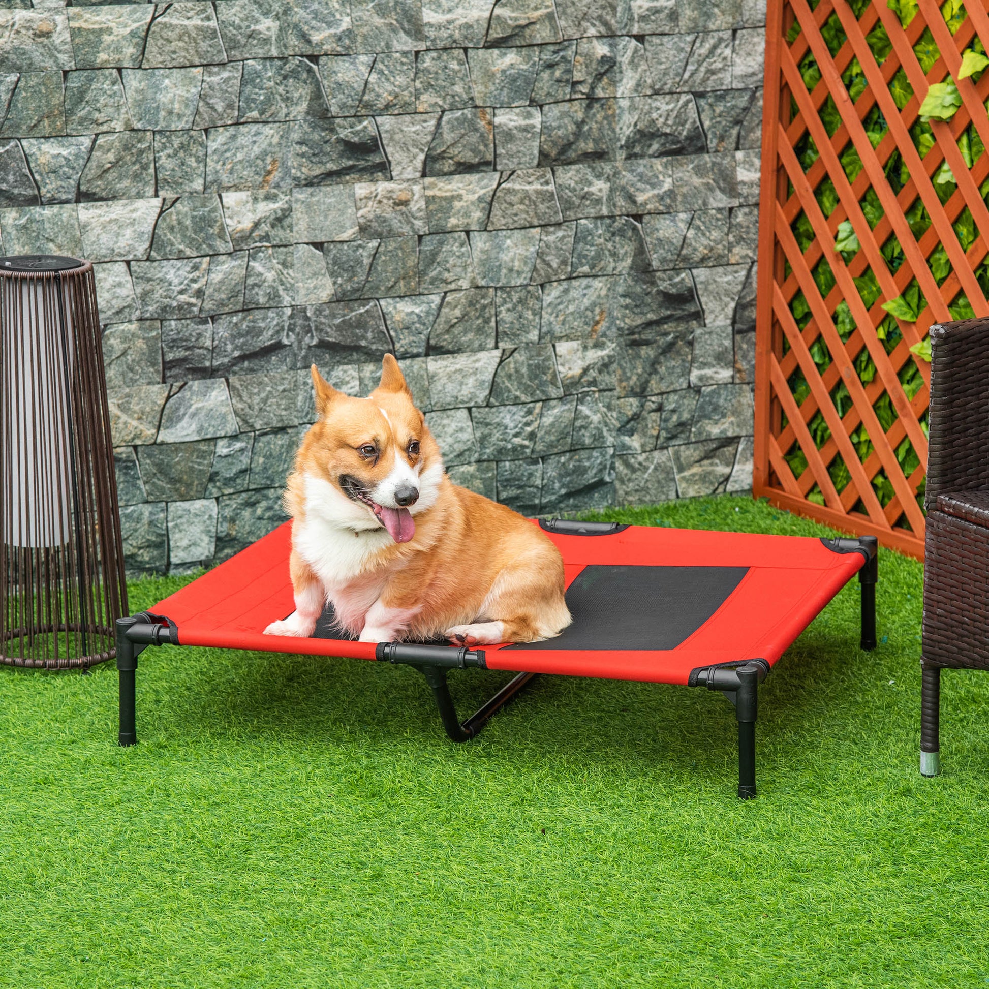 KFX-1784637 Elevated 36" x 30" Cooling Pet Cot Bed with Mesh Ventilation in Red