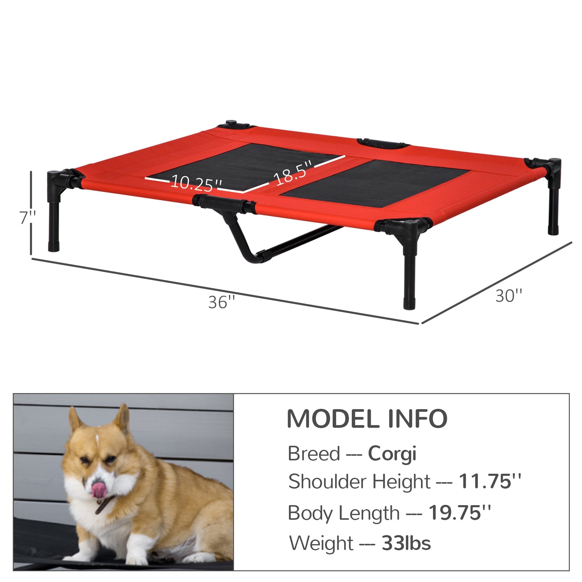 KFX-1784637 Elevated 36" x 30" Cooling Pet Cot Bed with Mesh Ventilation in Red
