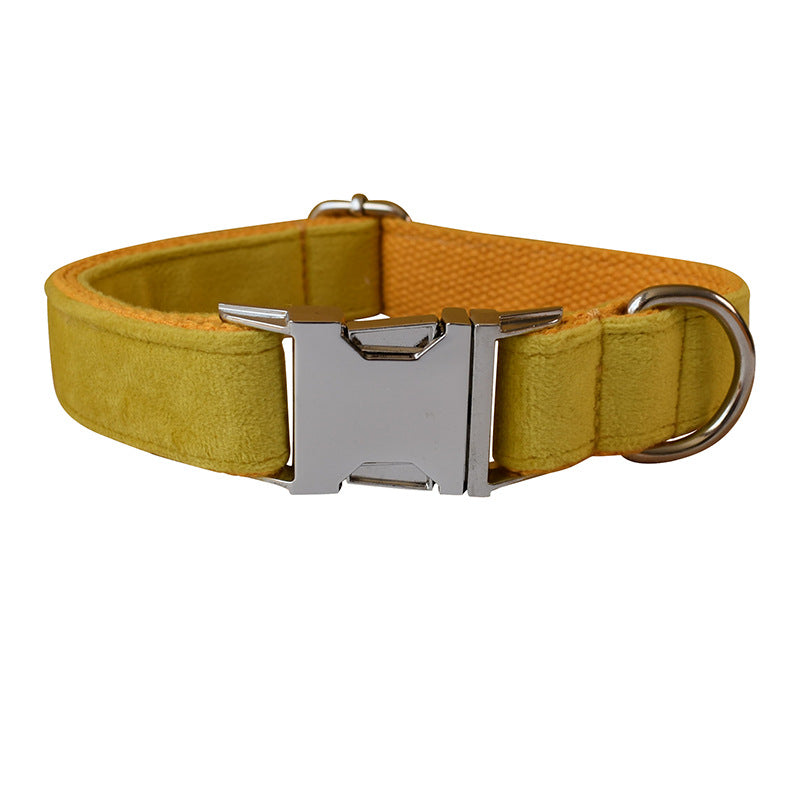 KFX-1787965 Adjustable Yellow Fleece Dog Collar for Medium to Large Dogs with Bow Knot and Leash Set
