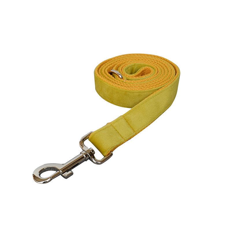 KFX-1787965 Adjustable Yellow Fleece Dog Collar for Medium to Large Dogs with Bow Knot and Leash Set