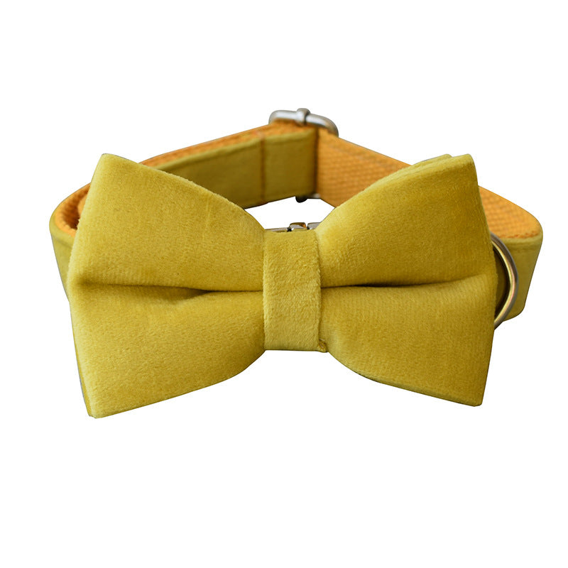 KFX-1787965 Adjustable Yellow Fleece Dog Collar for Medium to Large Dogs with Bow Knot and Leash Set