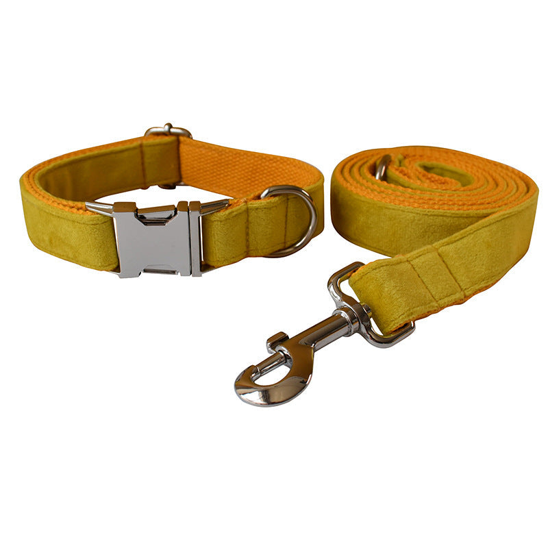 KFX-1787965 Adjustable Yellow Fleece Dog Collar for Medium to Large Dogs with Bow Knot and Leash Set