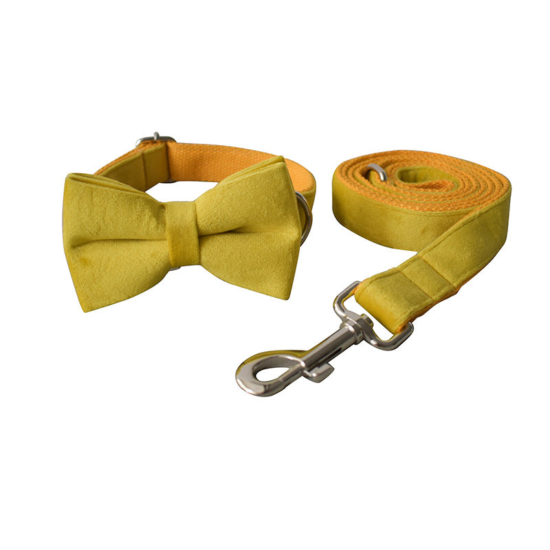 KFX-1787965 Adjustable Yellow Fleece Dog Collar for Medium to Large Dogs with Bow Knot and Leash Set