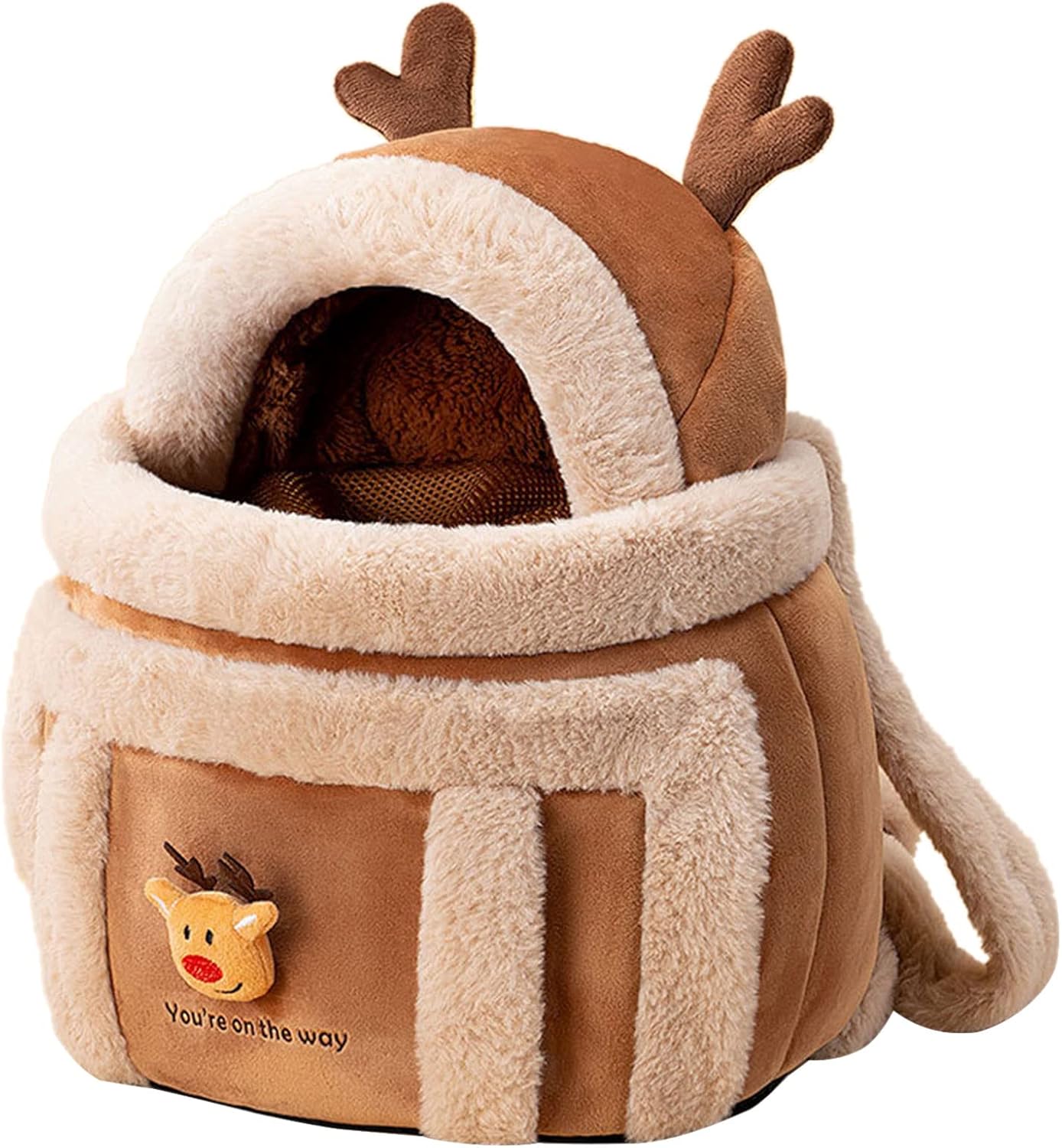 KFX-1788221 Pet Carrier Backpack for Dogs - Plush Winter Outdoor Travel Bag with Hand Warmers