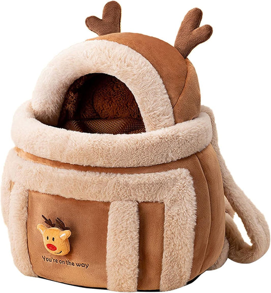 KFX-1788221 Pet Carrier Backpack for Dogs - Plush Winter Outdoor Travel Bag with Hand Warmers