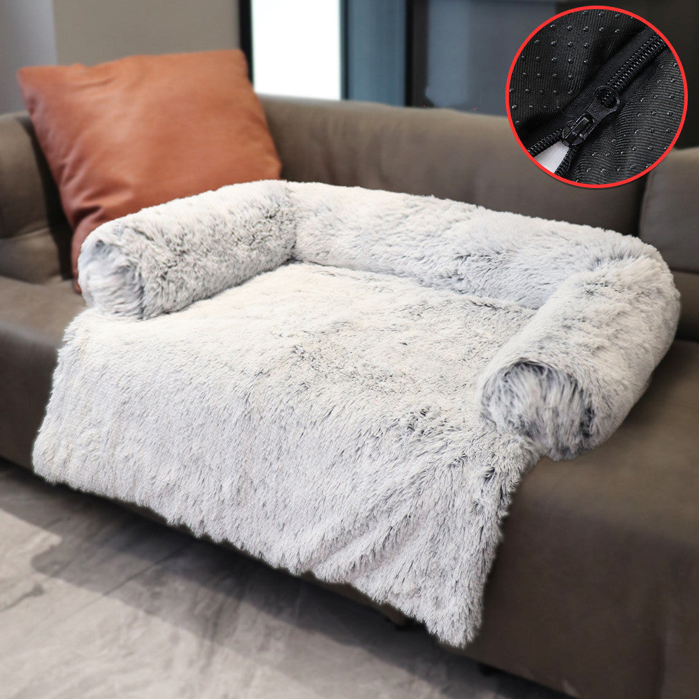 KFX-1791805 Dual Use Plush Dog Blanket for Kennel or Sofa Bed - Sizes S, M, L in Powder Gray and Coffee
