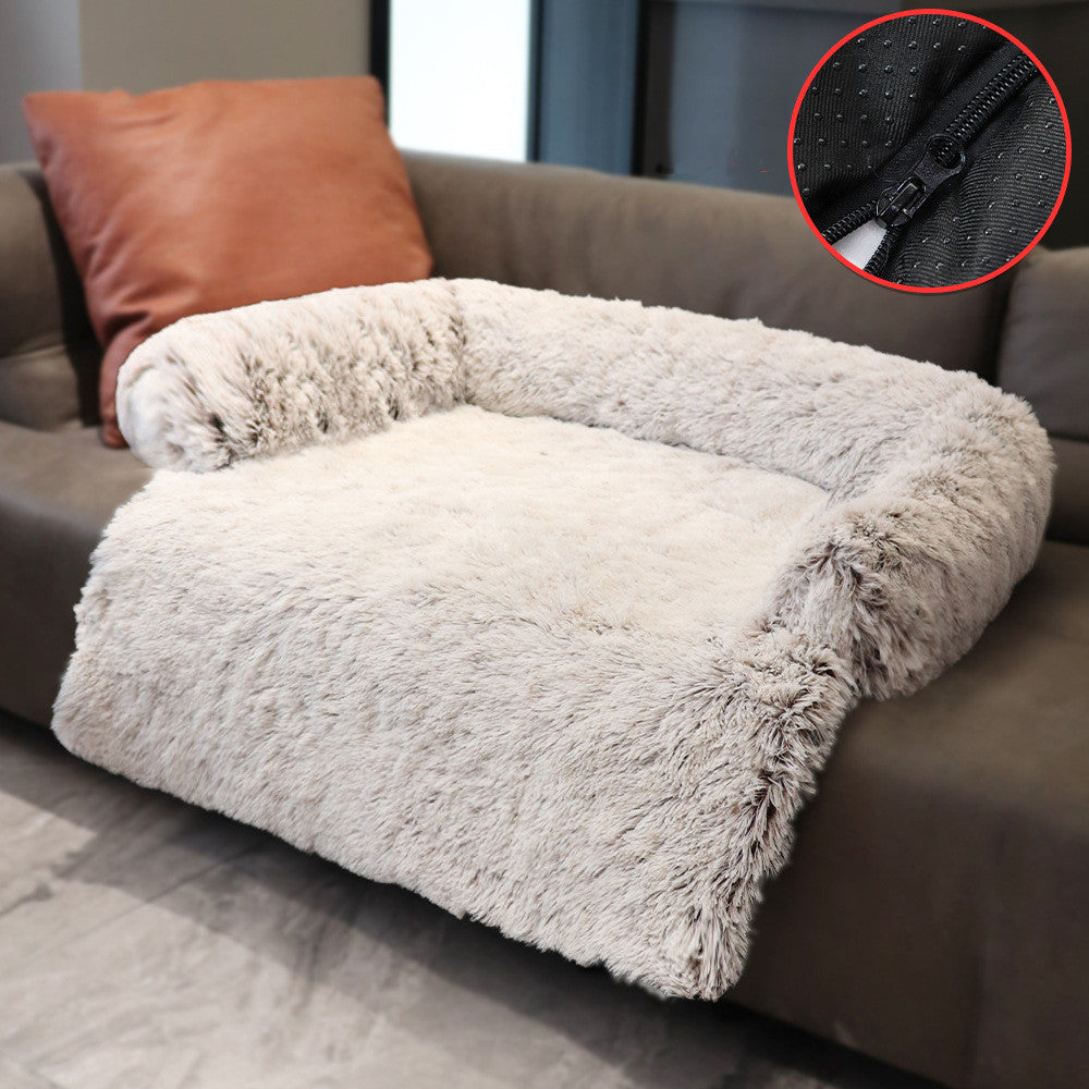 KFX-1791805 Dual Use Plush Dog Blanket for Kennel or Sofa Bed - Sizes S, M, L in Powder Gray and Coffee